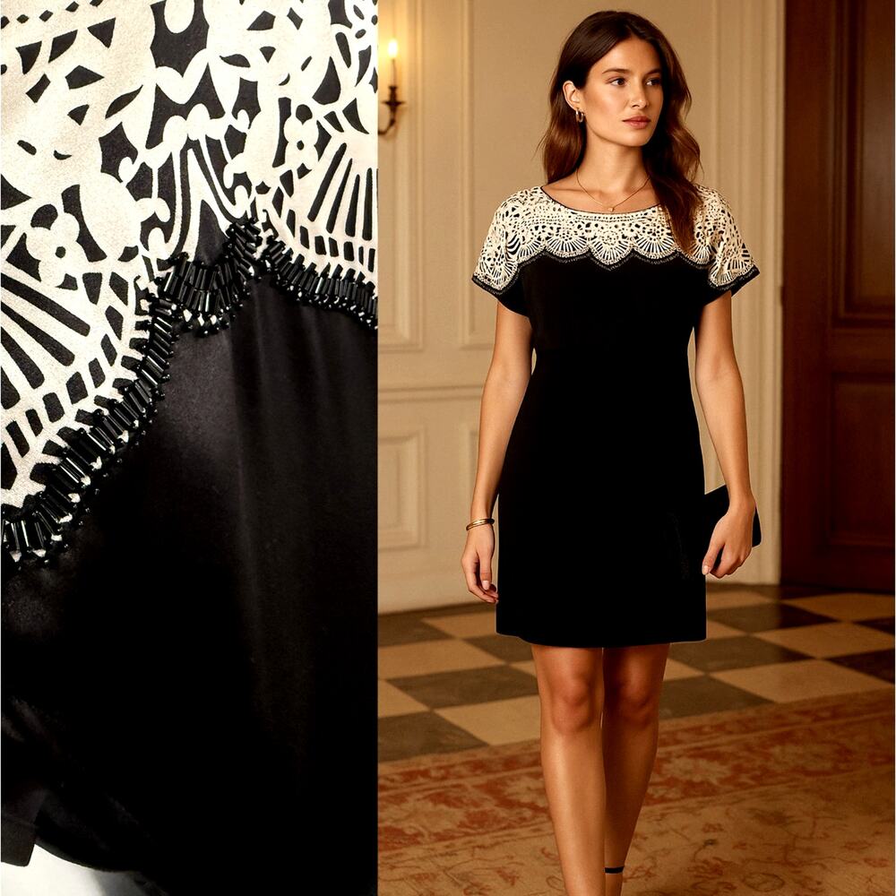 Tory Burch Black and White Lace-Trim Mini Dress